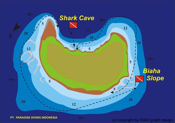 Dive site map Gili Biaha - Hai Höhle