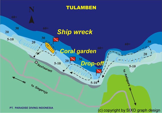 Dive site map Tulamben