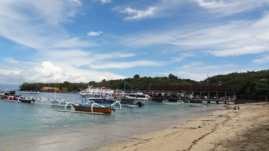 Traditional outrigger boats at the beach and harbour of Padang Bai