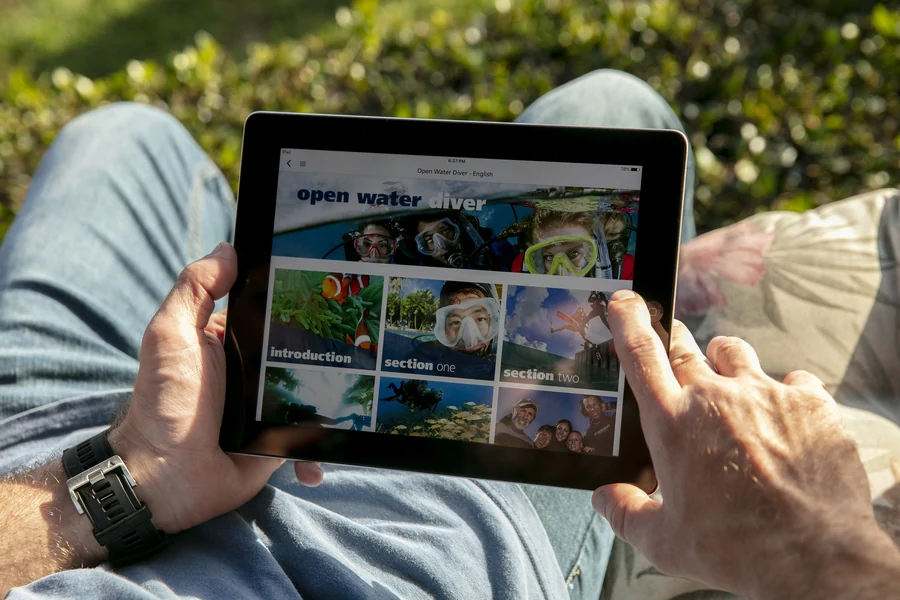 PADI Open Water Diver eLearning on a tablet
