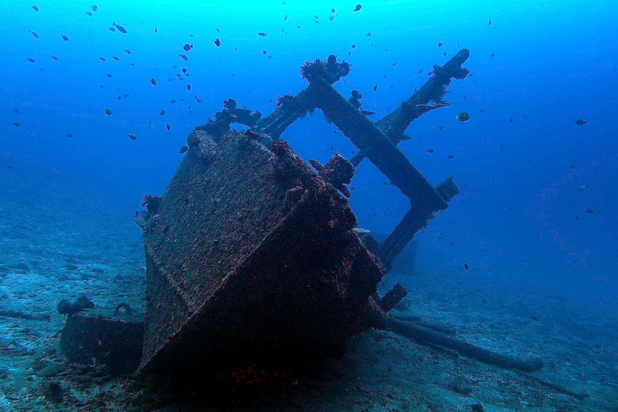 Coral-covered steel structure on the USAT Liberty wreck in Tulamben, Bali
